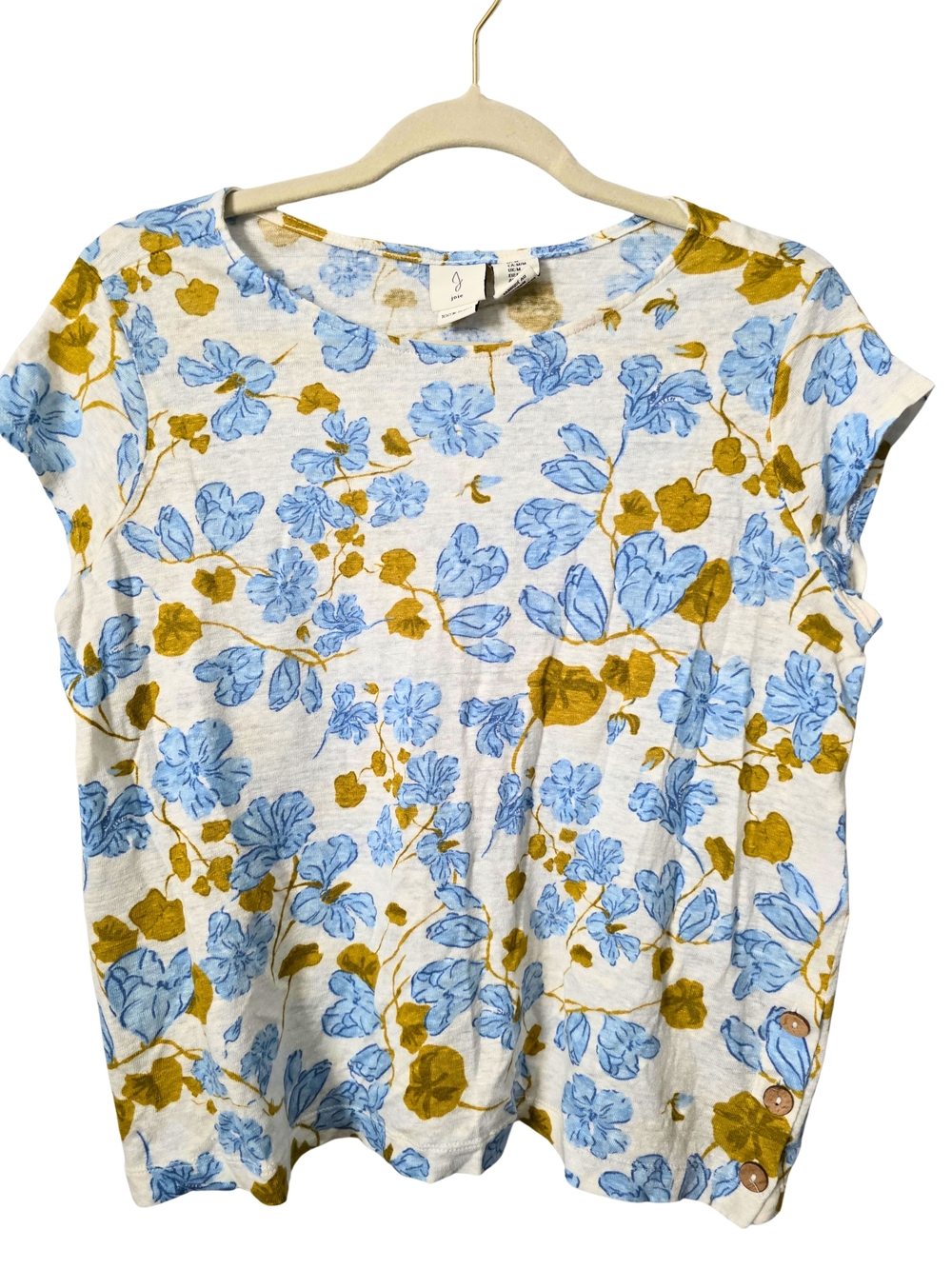 Joie Blue & Olive Linen Floral Short Sleeve Tee Size M